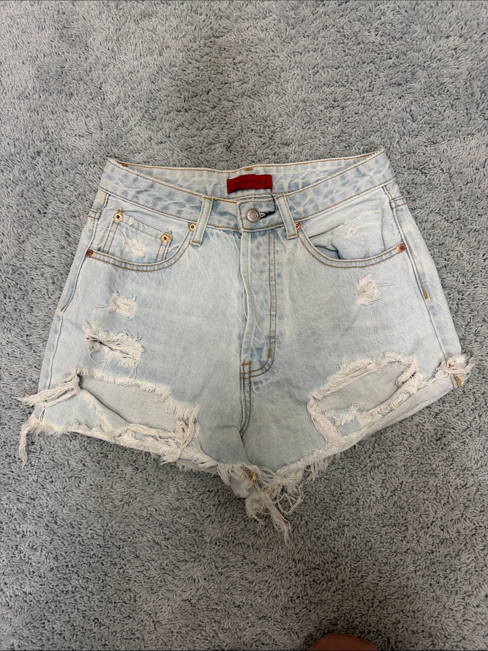 Signature8 Light Wash Ripped Denim Shorts